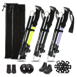 Ultralight Aluminum Alloy 5-Section Folding Trekking Pole—Ideal for Outdoor Hiking, Mountaineering, and Walking; Sturdy and Durable.