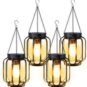 Solar Lanterns Outdoor Waterproof  Solar Lantern, 4 Pack   Solar Lanterns Outdoor with Auto On/Off & Hook, Brighter  Solar Lights Outdoor Lanterns for Garden Patio Yard