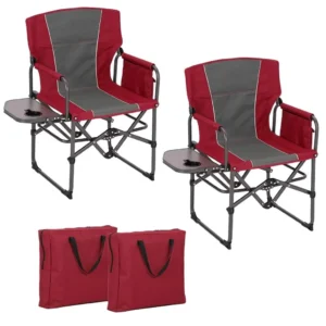 Oversized Camping Directors Chair, Portable Folding Lawn Chairs for Adults Heavy Duty with Side Table, Outdoor Foldable Camp Chair with Pocket ，400 Lbs Capacity Portable Camping Chair with Side Table, Cup Holder & Side Pocket for Beach, Fishing, Picnic