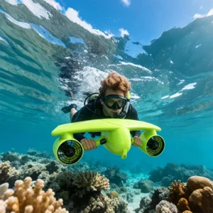 IP68 Waterproof Underwater Scooter 50m Diving Depth Dual Motor 2 Speed 12 kgf Thrust Portable Removable Battery Water Sea Scooter with Sport camera mount and Child Safety Lock for Snorkeling Swimming Diving
