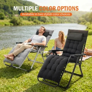JHK Zero Gravity Reclining Camping Lounge Chair for Outdoor Soft Cushion Patio Chairs with Cup Holder Trays and Removable Cushion Folding Recliner for Indoor